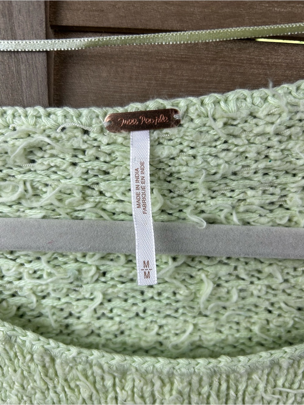 Free People Pistachio Green Textured Dolman Knit Sweater Medium Boho Oversized - Picture 4 of 6
